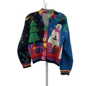 L.N.I Women's Multicolor Christmas Theme Cardigan Sweater Size 1 Preowned